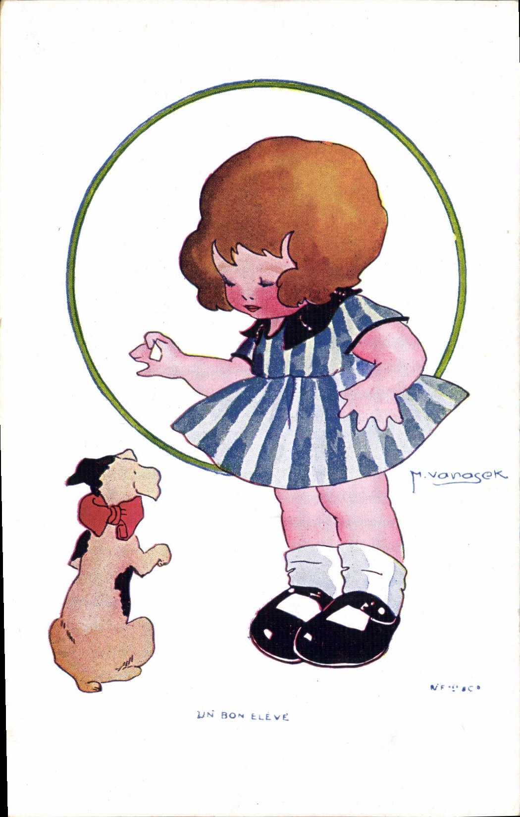 VINTAGE POSTCARD Fantasy Illustrator Vanasek Child Dog