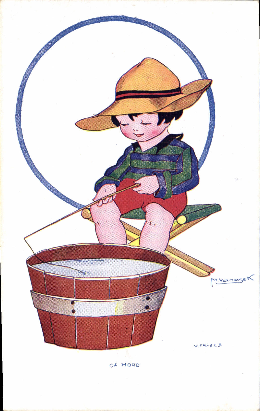 VINTAGE POSTCARD Fantaisie Illustrator Vanasek Enfant Fishes Sinning