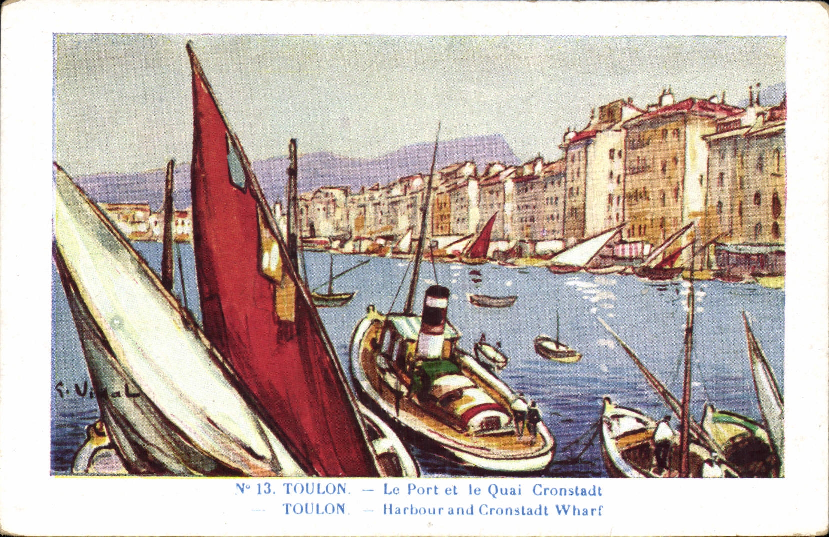 CPA Fantaisie Illustrateur Toulon Le port et le quai Cronstadt
