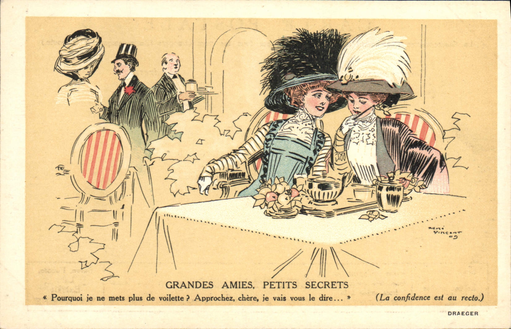 CPA Fantaisie Illustrateur Femmes Grandes amies Petits secrets Restaurant