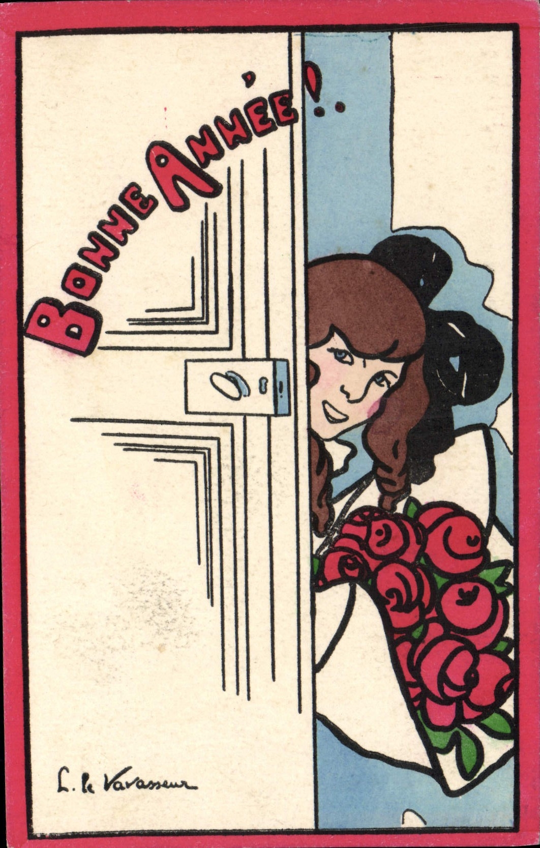 CPA Fantaisie Illustrateur Bonne annee Femme