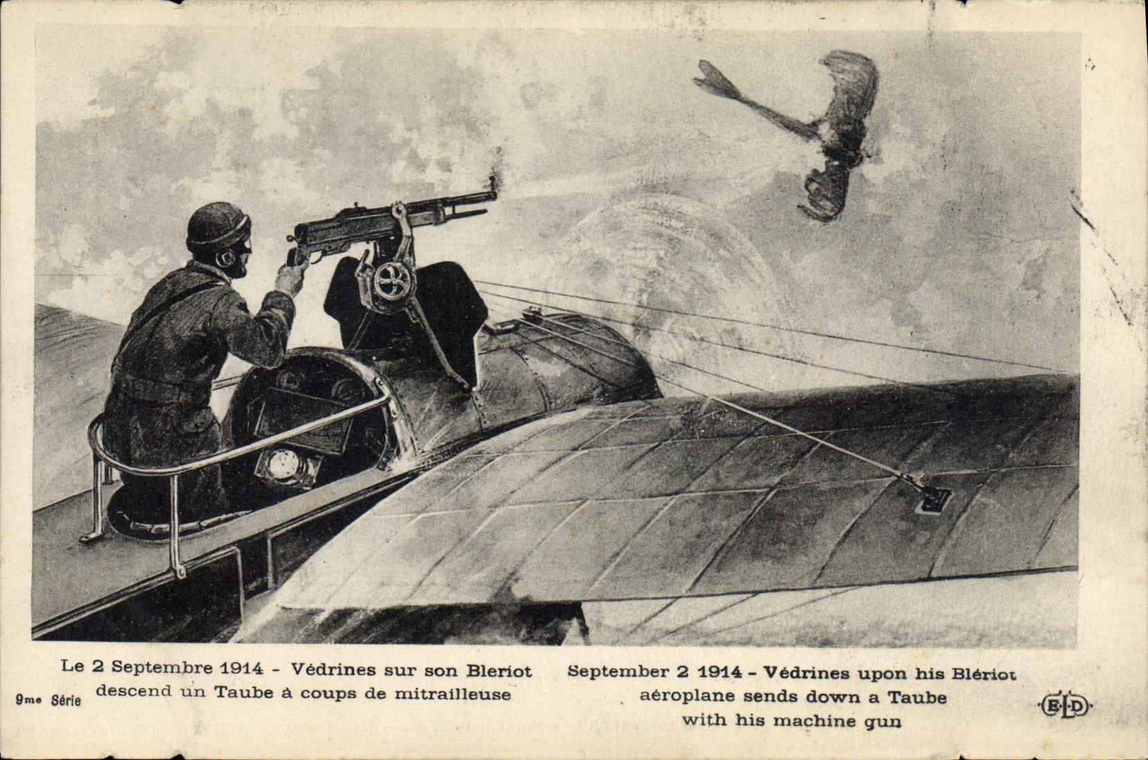 CPA Militaria 2 septembre 1914 Vedrines sur son Bleriot descend un taube a coups de mitrailleuse