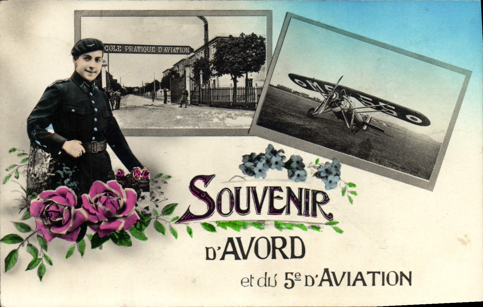 VINTAGE POSTCARD Militaria Souvenir of Avord and of 5th of aviation Plane