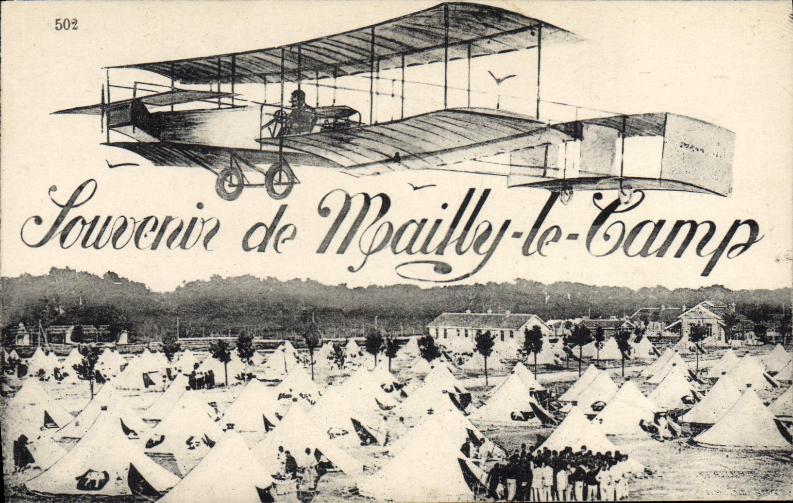 VINTAGE POSTCARD Militaria Souvenir of Mailly the Camp Plane