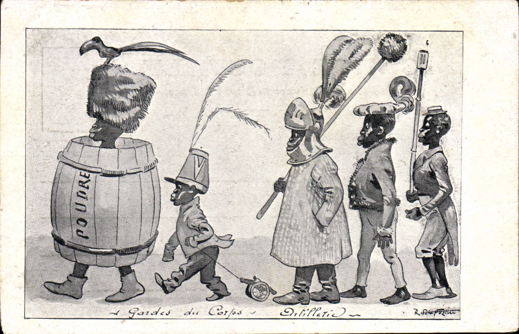 CPA Fantaisie Illustrateur Neziere Negres Gardes du corps Artillerie 