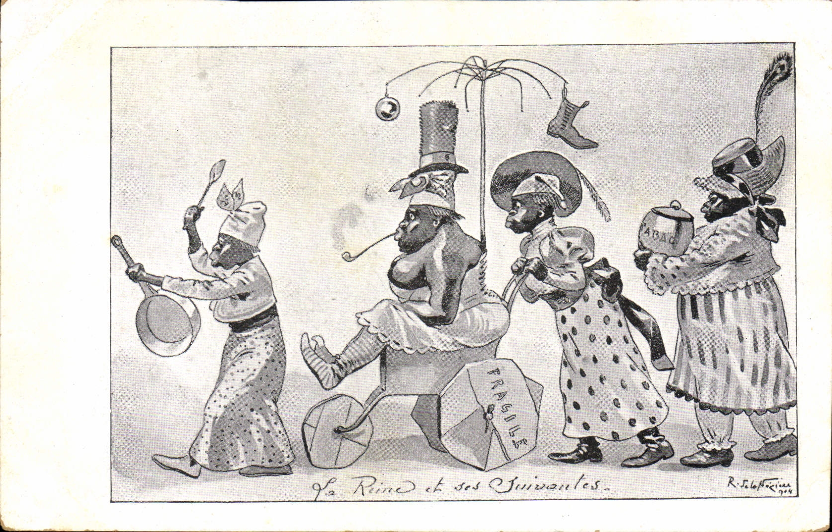 VINTAGE POSTCARD Fantasy Illustrator Neziere Negros the queen and her following