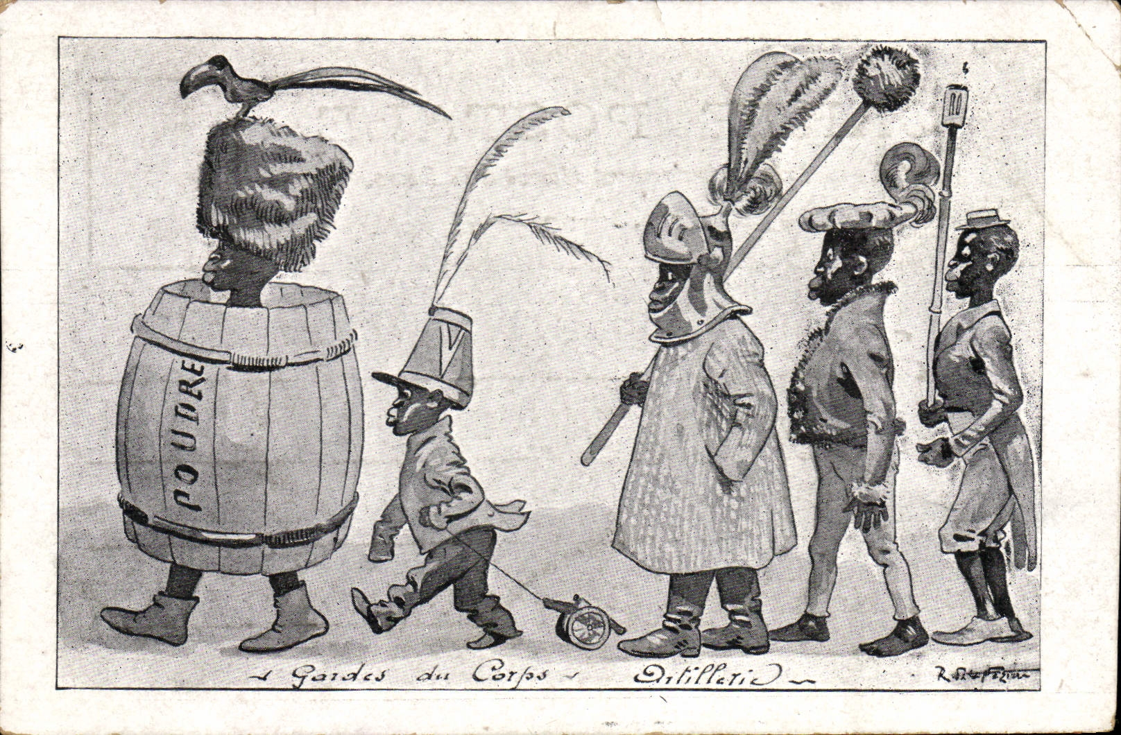 VINTAGE POSTCARD Fantasy Illustrator Neziere Bodyguards Artillery