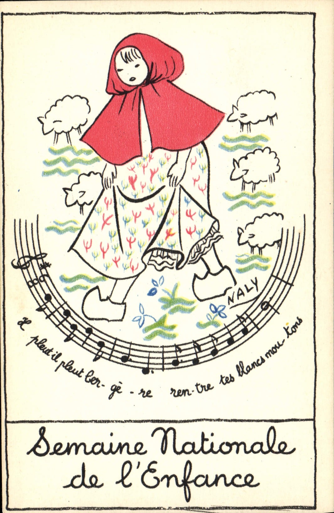 CPA Fantaisie Illustrateur Naly Il pleut il pleut bergere Semaine nationale de l'enfance