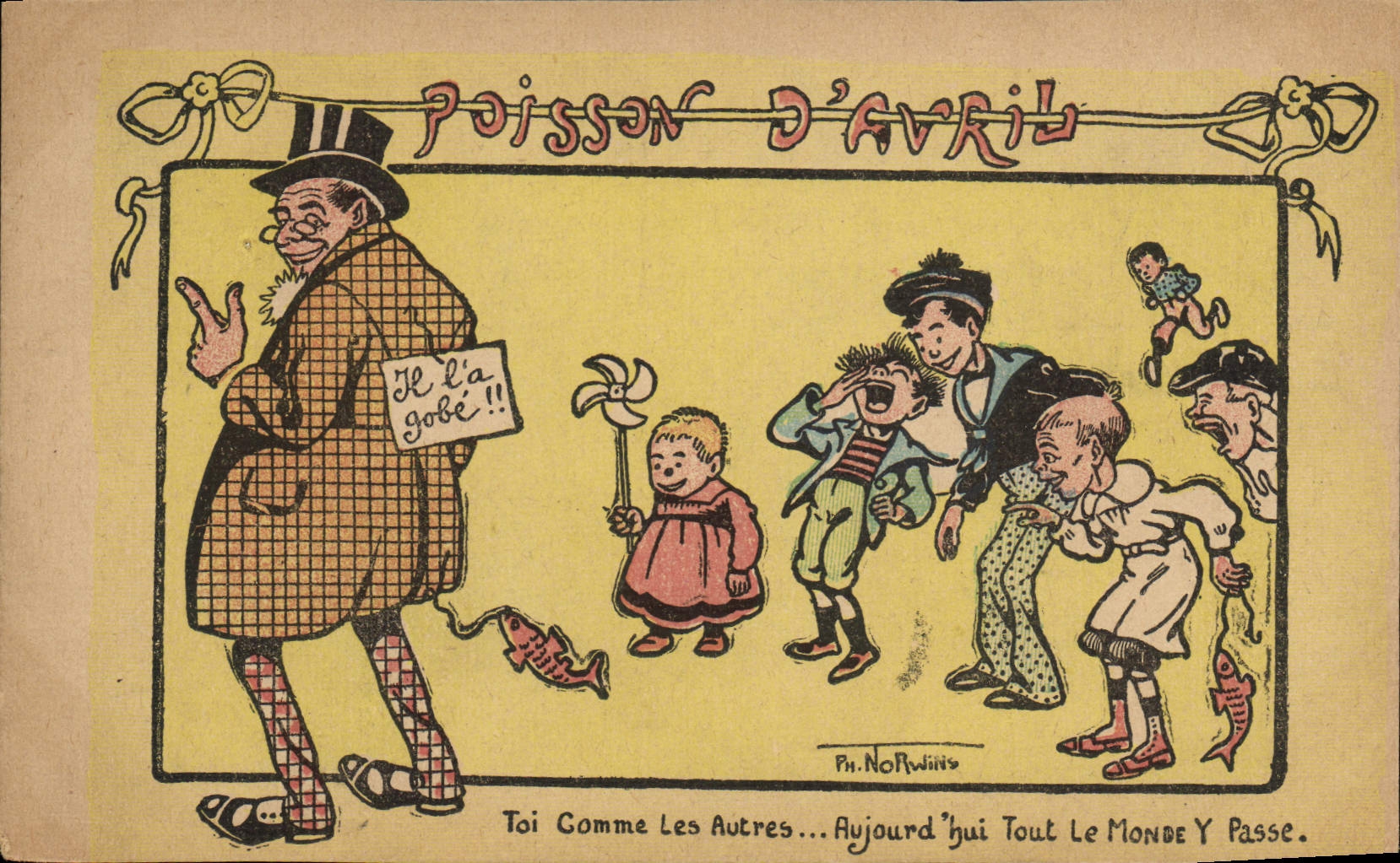 CPA Fantaisie Illustrateur Norwins Poisson d'avril Enfants 