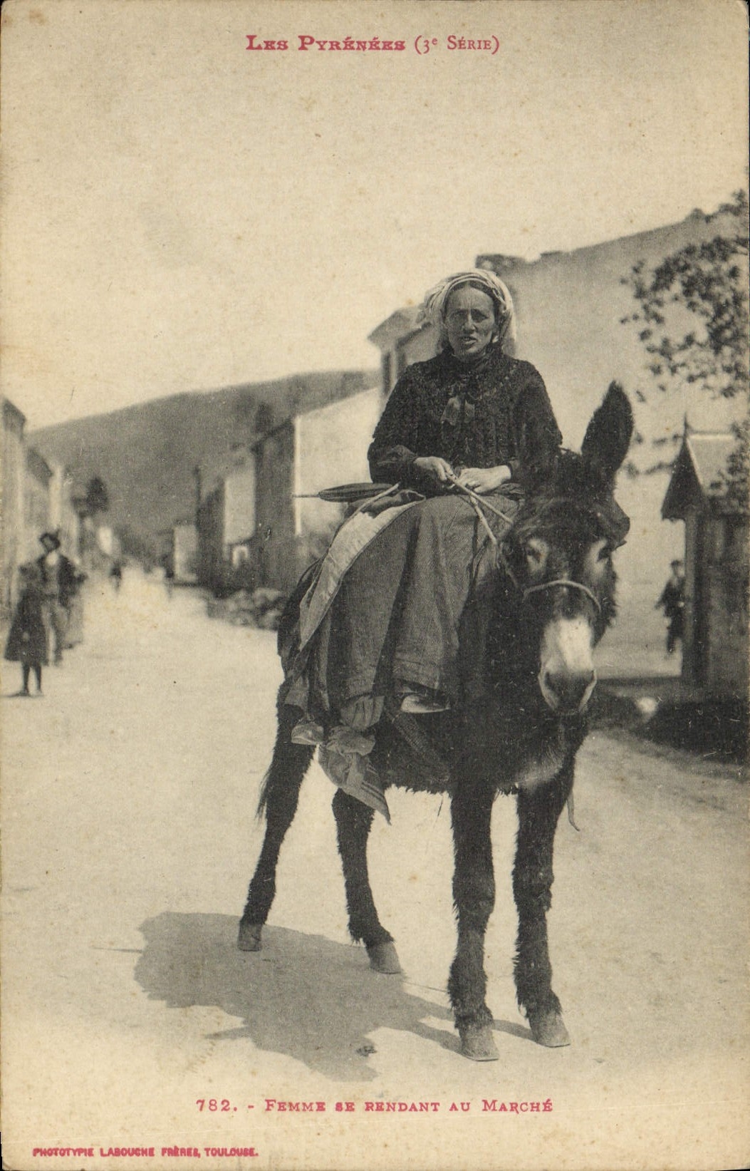 CPA Folklore Pyrenees Femme se rendant au marche Ane mule 