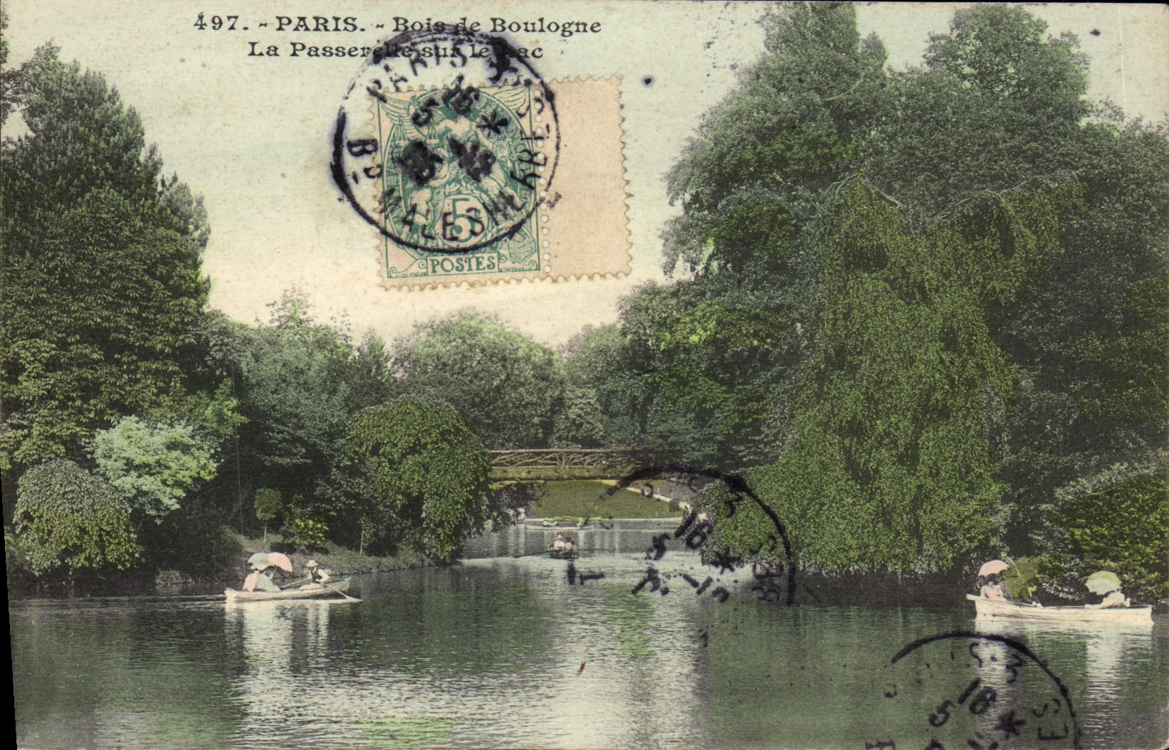 VINTAGE POSTCARD Paris Bois de Boulogne the footbridge on the lake