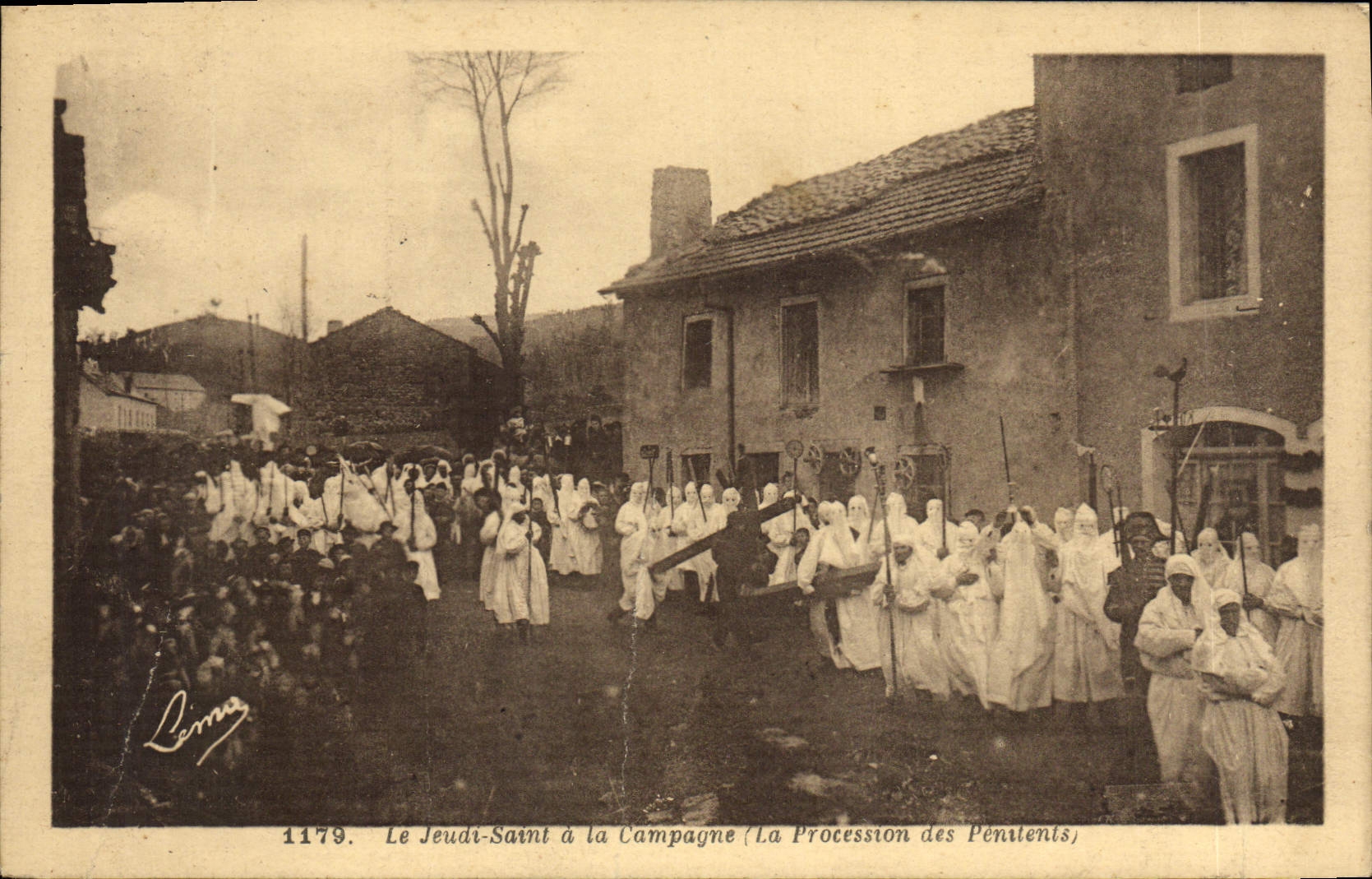 VINTAGE POSTCARD the Maundy Thursday in the countryside the procession of the Penitent ones