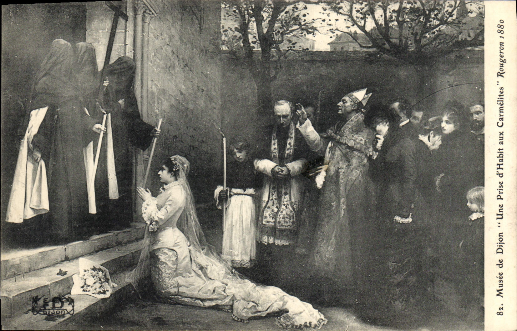 VINTAGE POSTCARD Museum of Dijon a taking the cloth to the Carmelite nuns Rougeron 1880