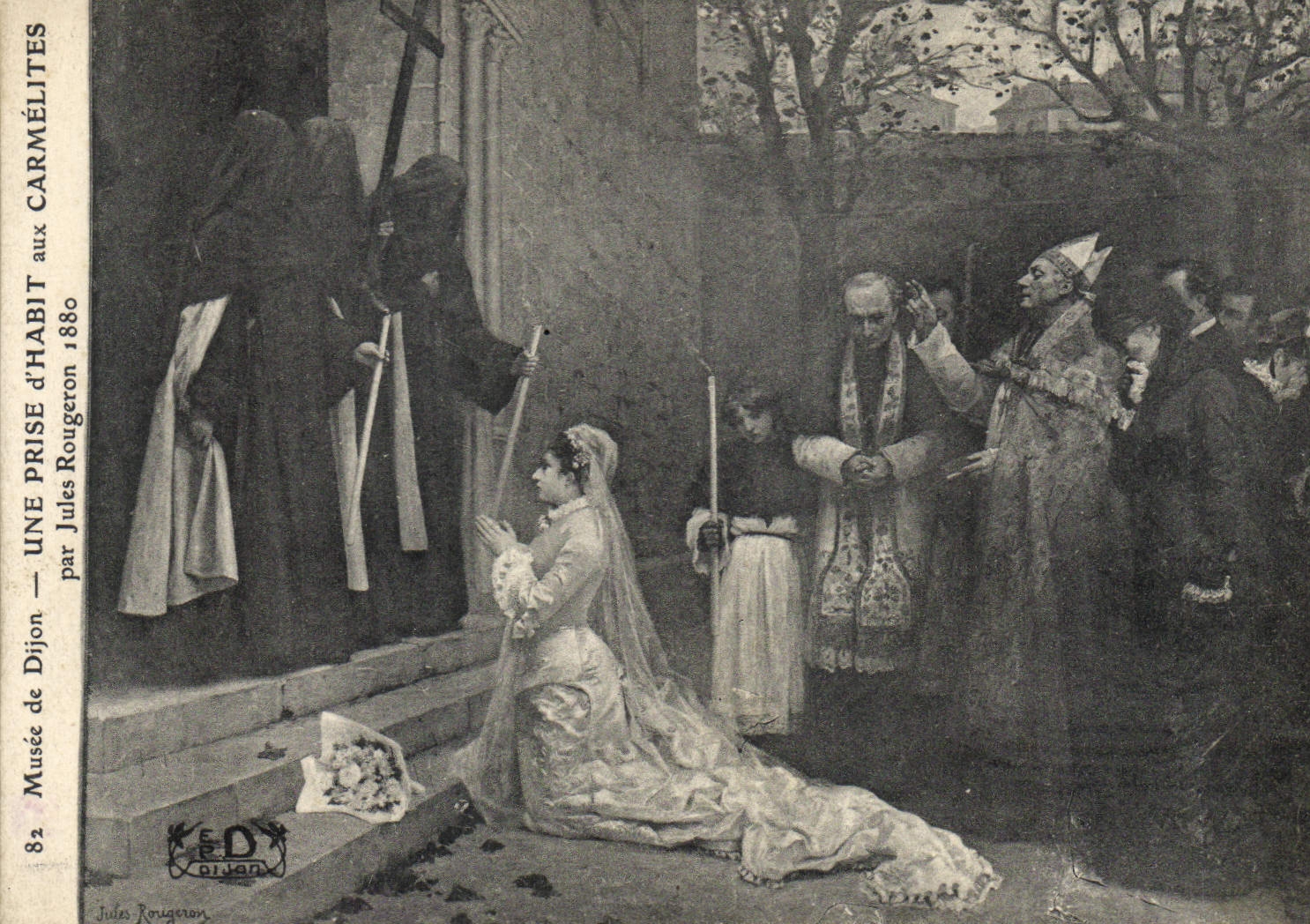 VINTAGE POSTCARD Museum of Dijon a taking the cloth to the Carmelite nuns by Jules Rougeron 1880