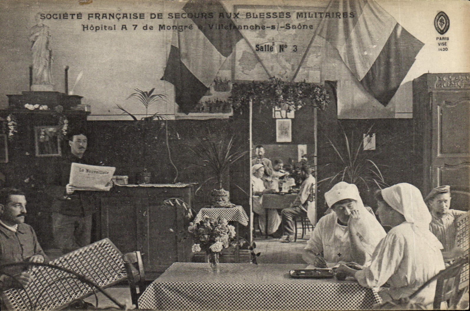 VINTAGE POSTCARD Hopital has 7 of Mongre Villefranche on the Saone Red Cross Nurse