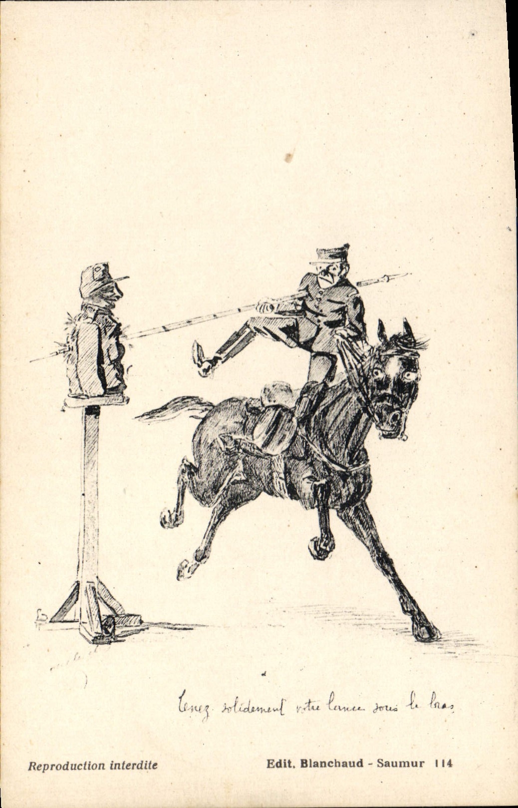 VINTAGE POSTCARD Cheval Hippisme firmly Hold your lance under the arm
