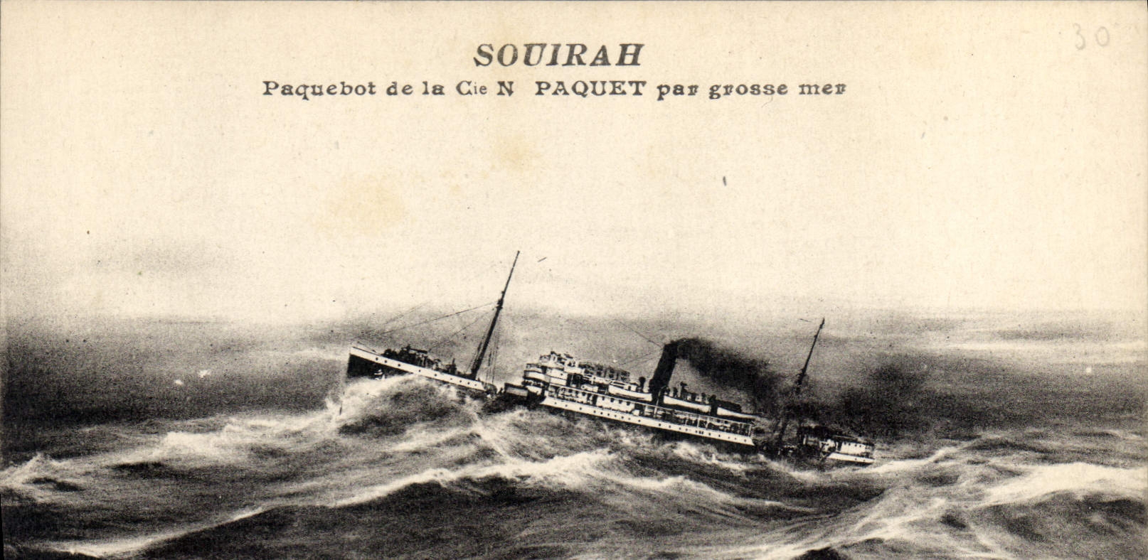 CPA Bateau Paquebot de la Cie Paquet par grosse mer Souirah