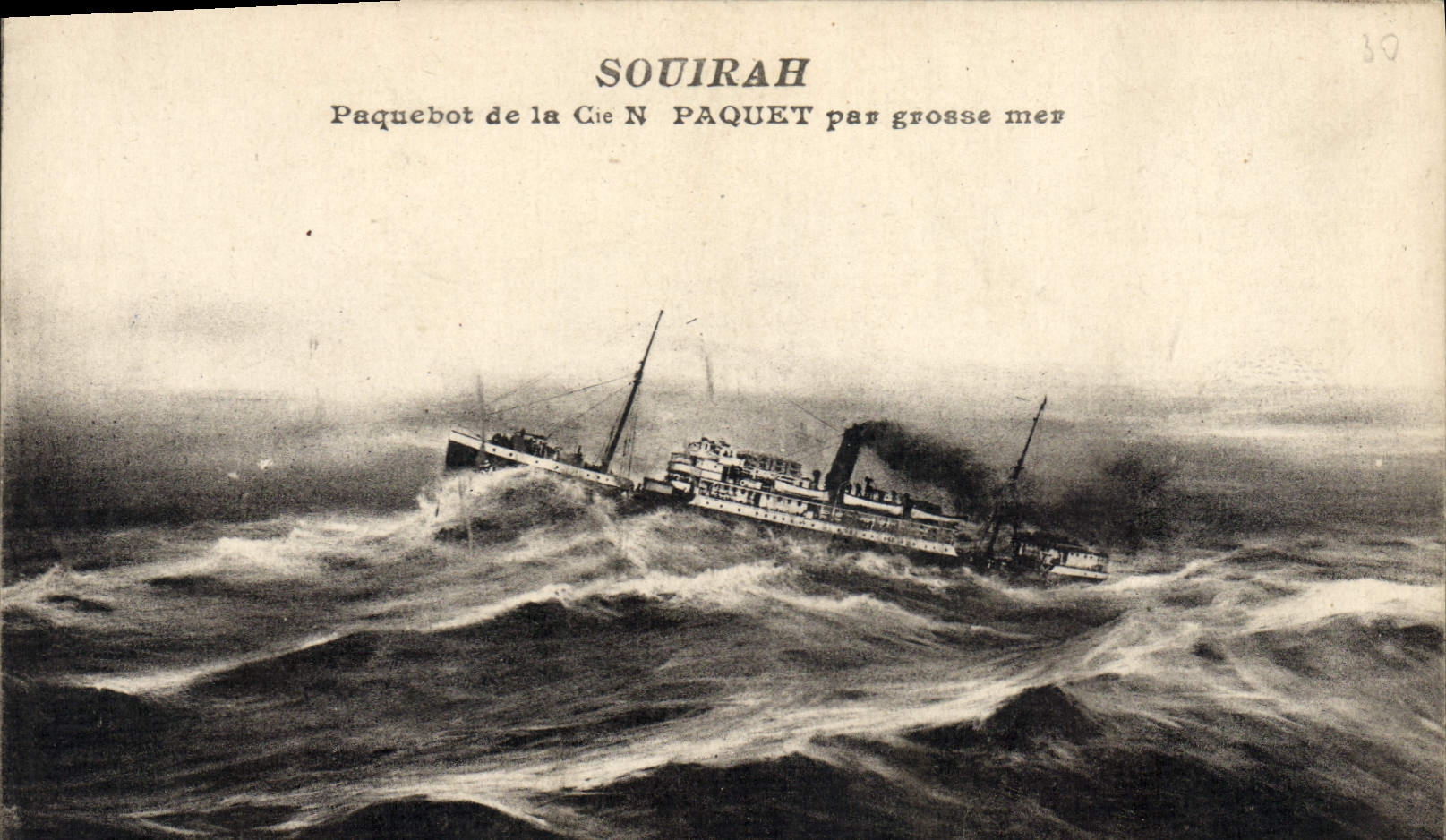 VINTAGE POSTCARD Boat Steamer of the Co NR Package by heavy sea Souirah
