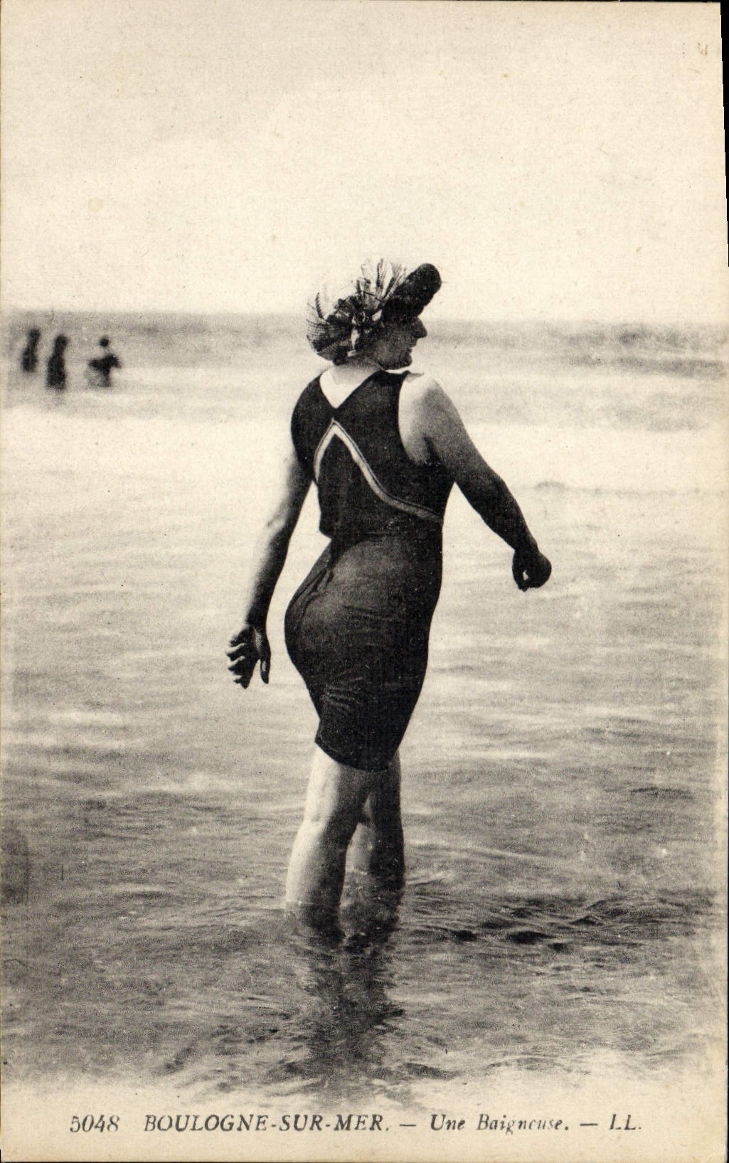VINTAGE POSTCARD Woman Boulogne Bathing suit on Sea a bather