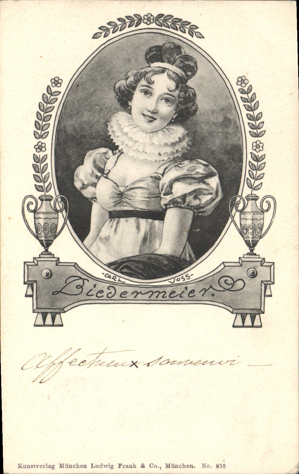 VINTAGE POSTCARD Fantasy Illustrator Biedermeier Woman