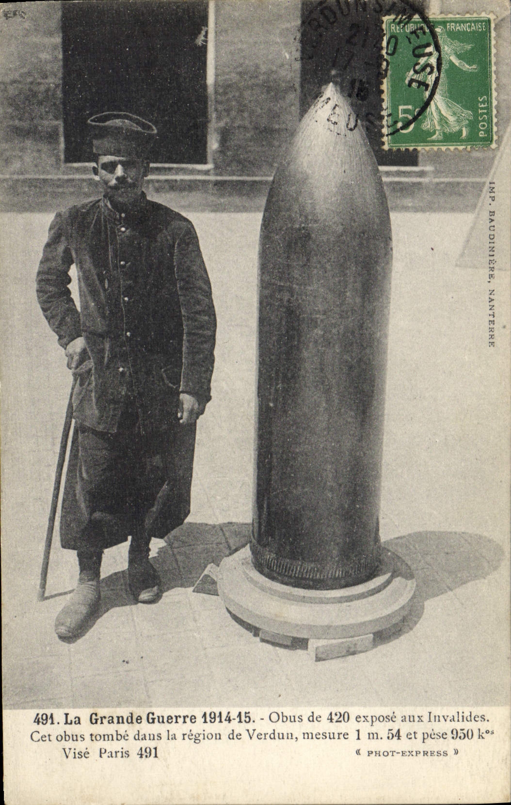 POSTAL Militaria Obus de la VENDIMIA de 420 exposiciones al Invalids