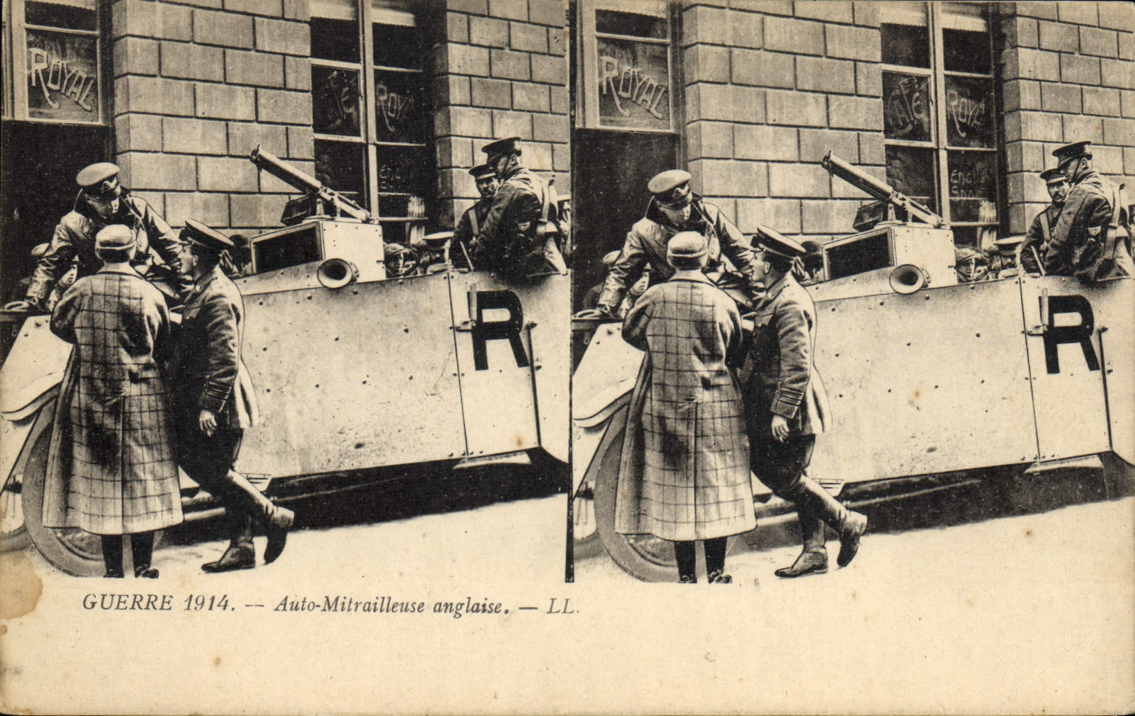 Vehículo ligero blindado inglés de la guerra 1914 de Militaria de la POSTAL de la VENDIMIA