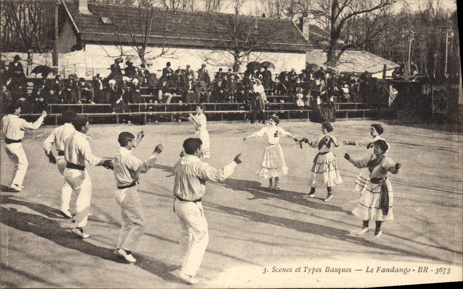Escenas vascas y tipos fandango del folklore de la POSTAL de la VENDIMIA