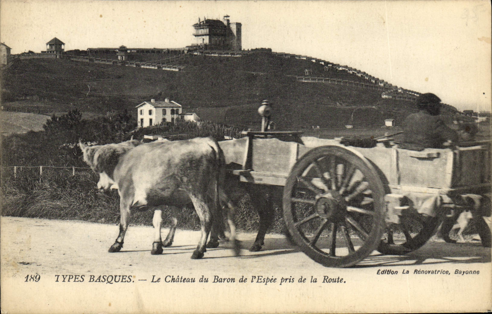 VINTAGE POSTCARD Folklore Basque Standards the castle of the baron of Espee taken of the road