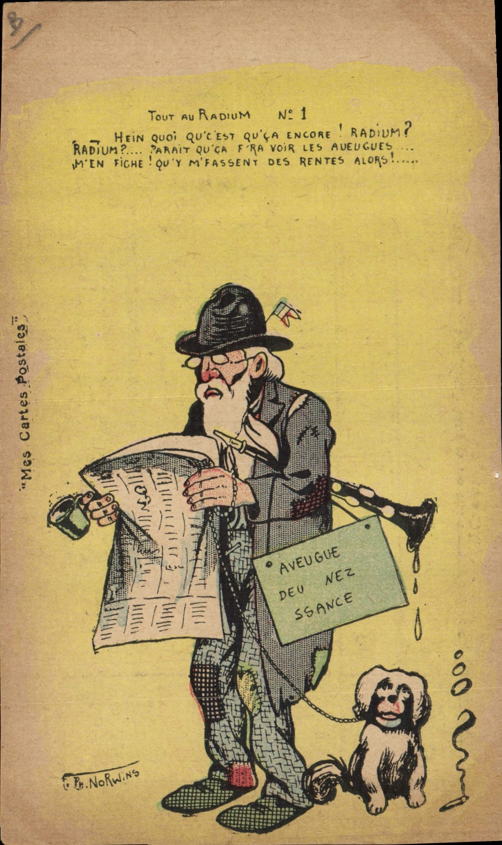 El ilustrador Norwins todo de Fantaisie de la POSTAL de la VENDIMIA con radio tapa el perro