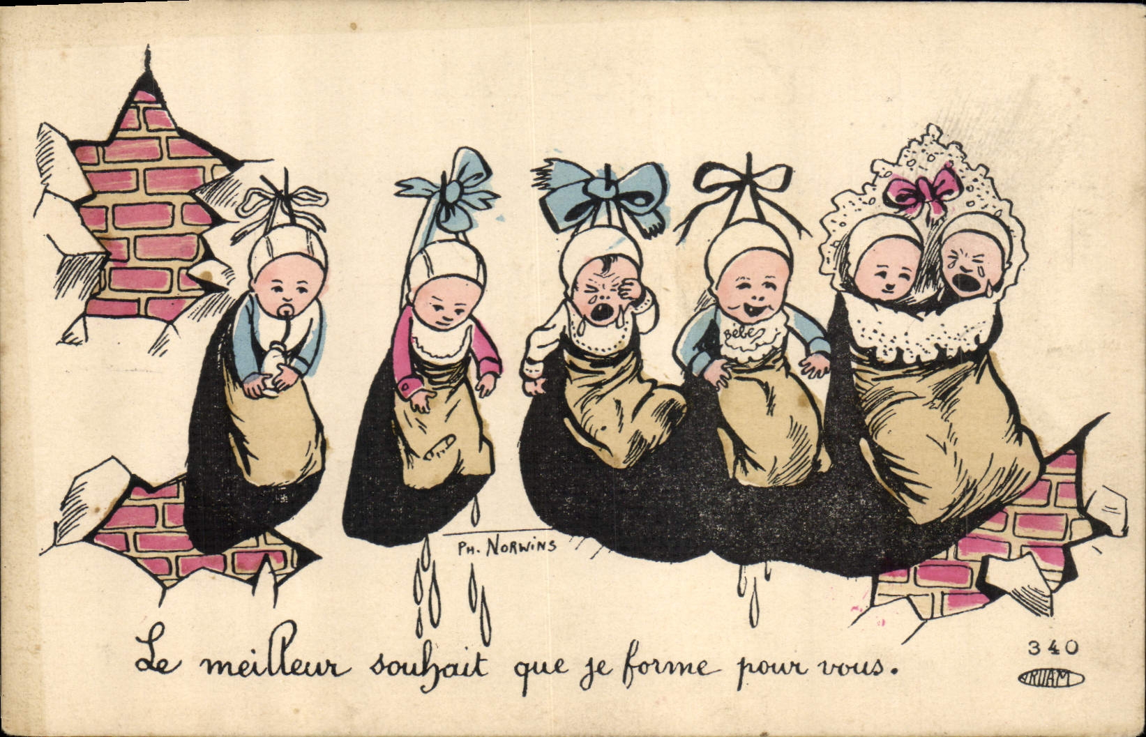 Niños de Norwins del ilustrador de la fantasía de la POSTAL de la VENDIMIA