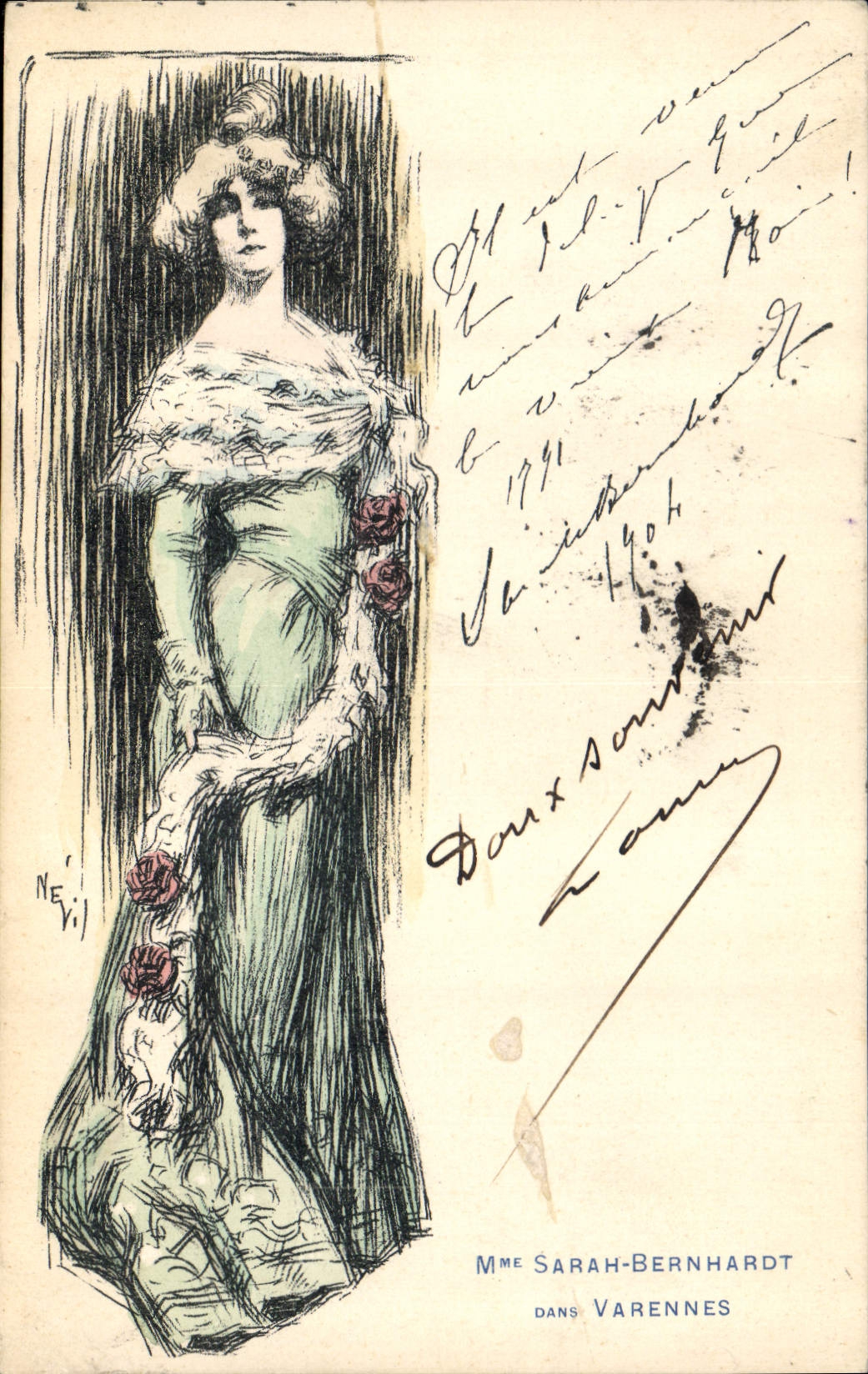 CPA Fantaisie Illustrateur Mme Sarah Bernhardt dans Varennes 