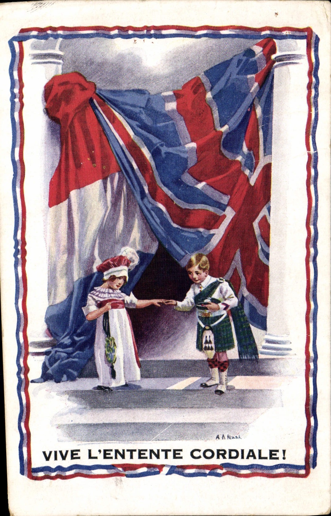 CPA Fantaisie Illustrateur Vive l'entente cordiale Militaria Enfants