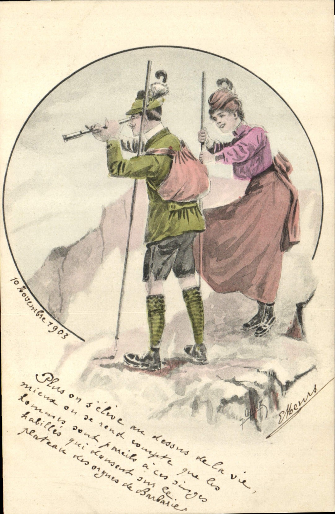 CPA Fantaisie Illustrateur Femme Alpinisme