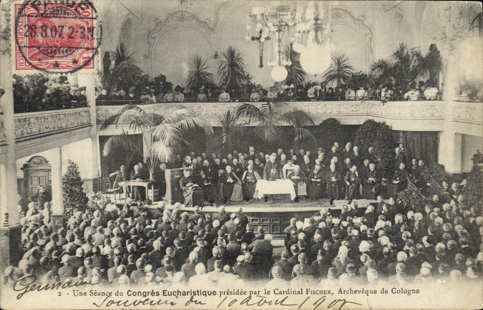 POSTAL de la VENDIMIA una reunión eucarística del presidee de los congrios del arzobispo cardinal de Fischer de Colonia