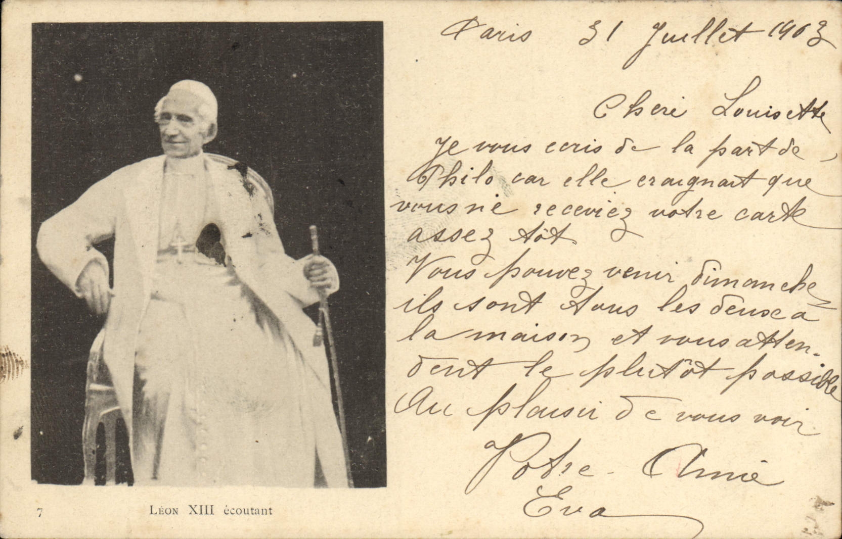 Papa Leon que escucha XIII de la POSTAL de la VENDIMIA