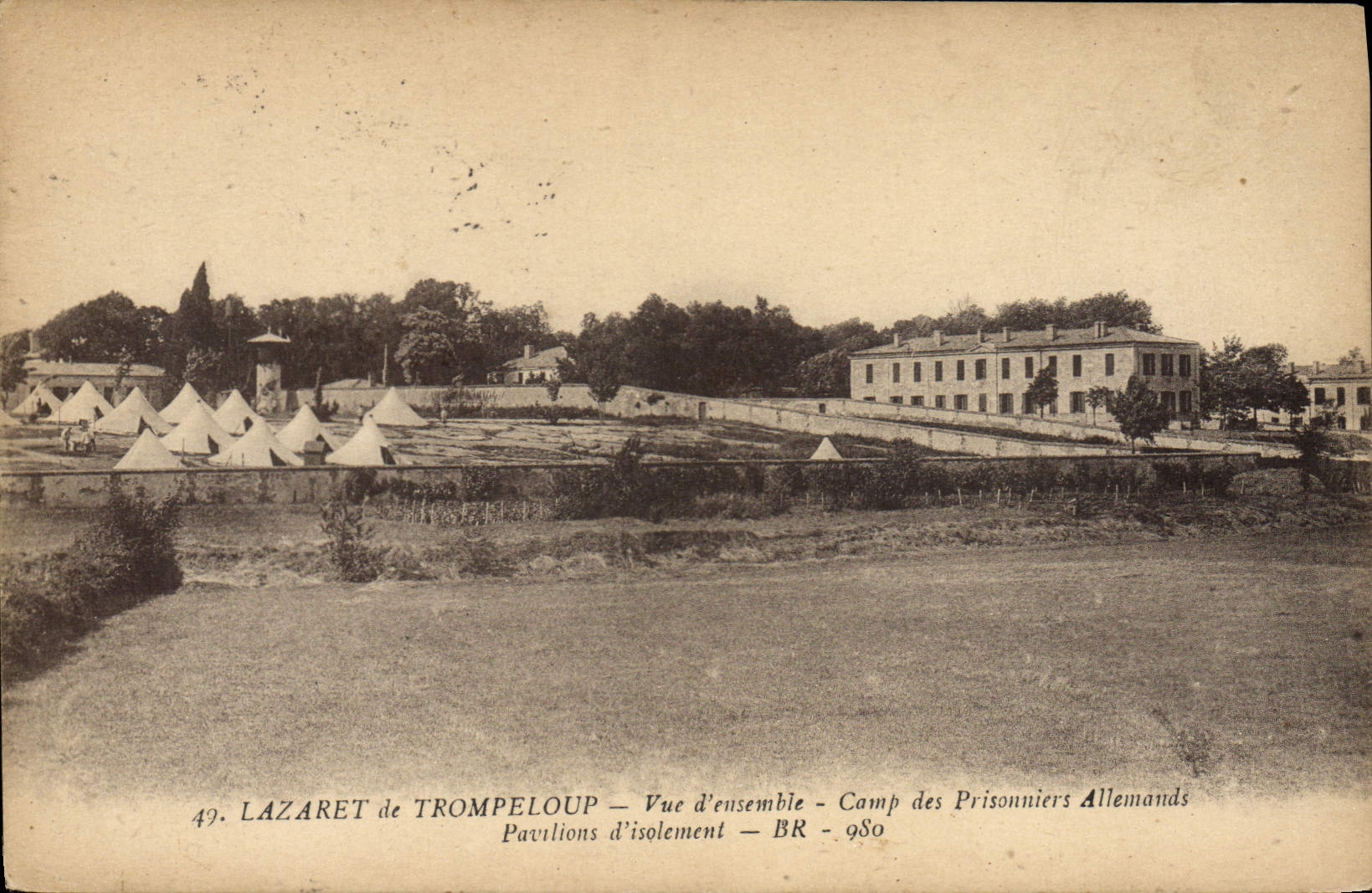 VINTAGE POSTCARD Lazaret of Trompeloup Overall picture Camp of the German prisoners Houses of insulation