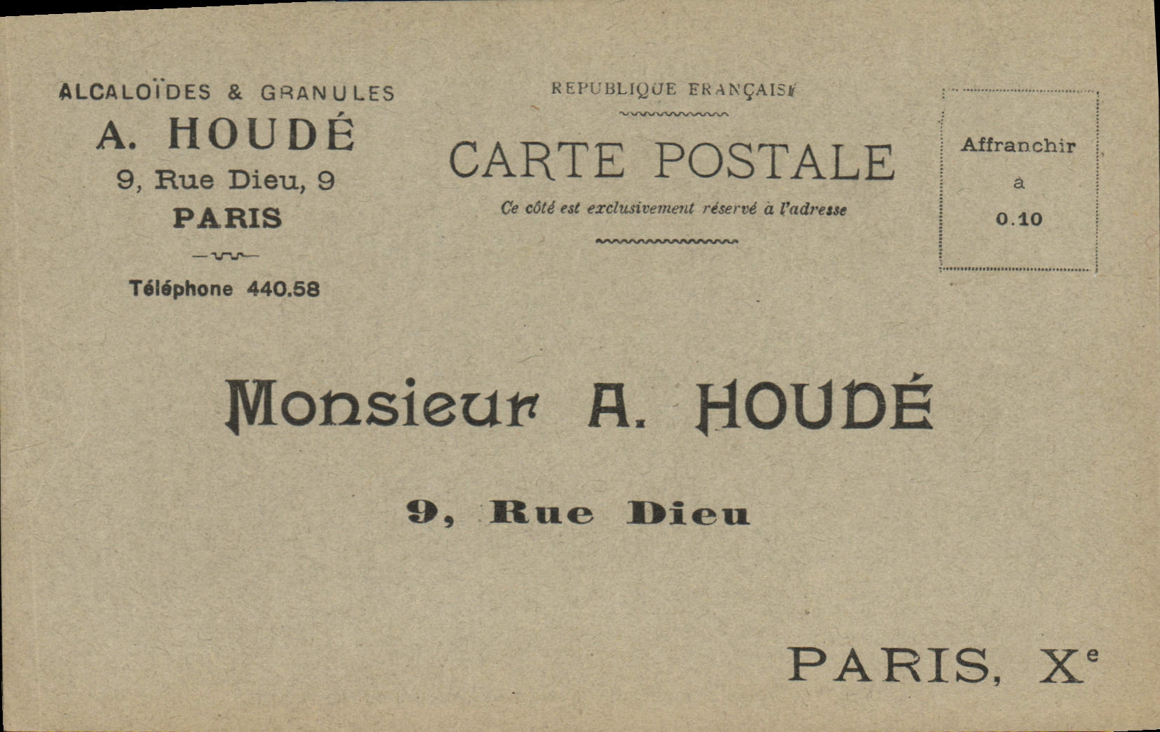 Carte Postale Alcaloides et granules Houde Rue Dieu Paris 