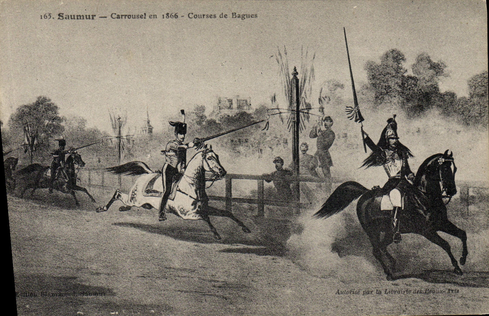 VINTAGE POSTCARD Horse Hippisme Saumur Carousel in 1866 Races of rings