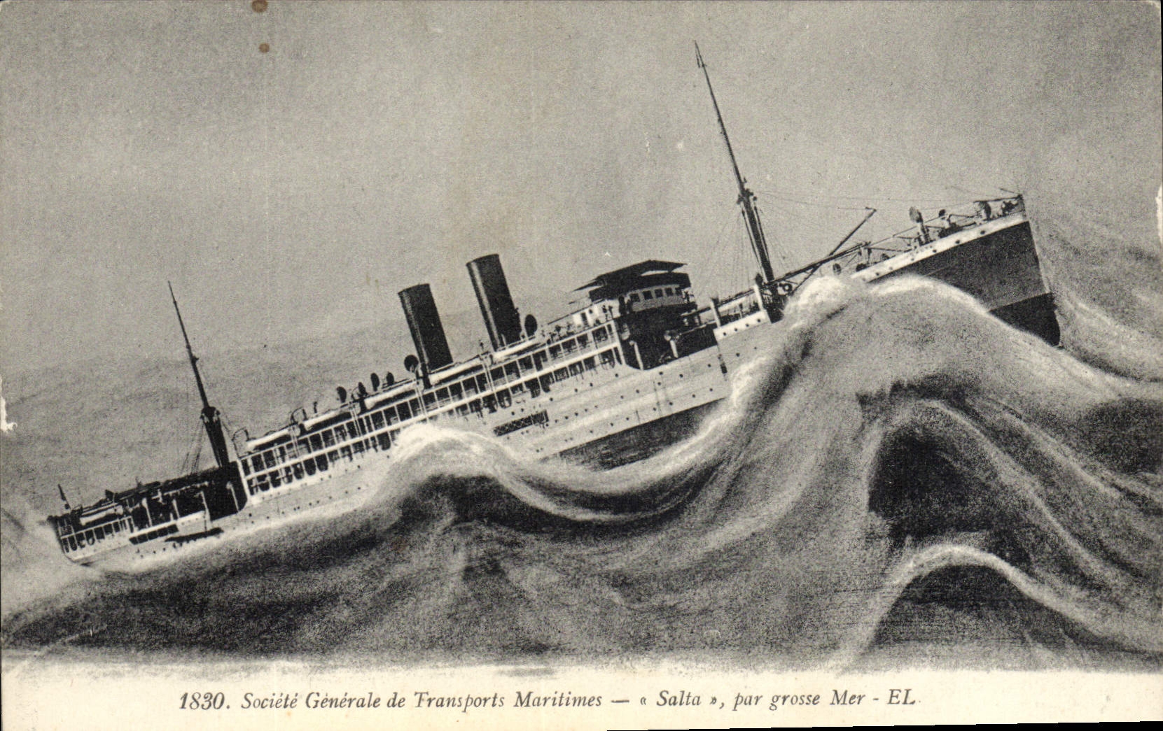 VINTAGE POSTCARD Boat Steamer General society of the Maritime transport Salta by heavy sea