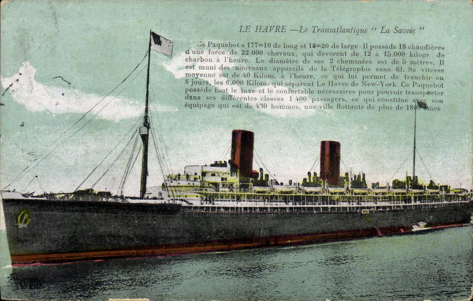 CPA Bateau Paquebot le Havre Le Transatlantique La Savoie 