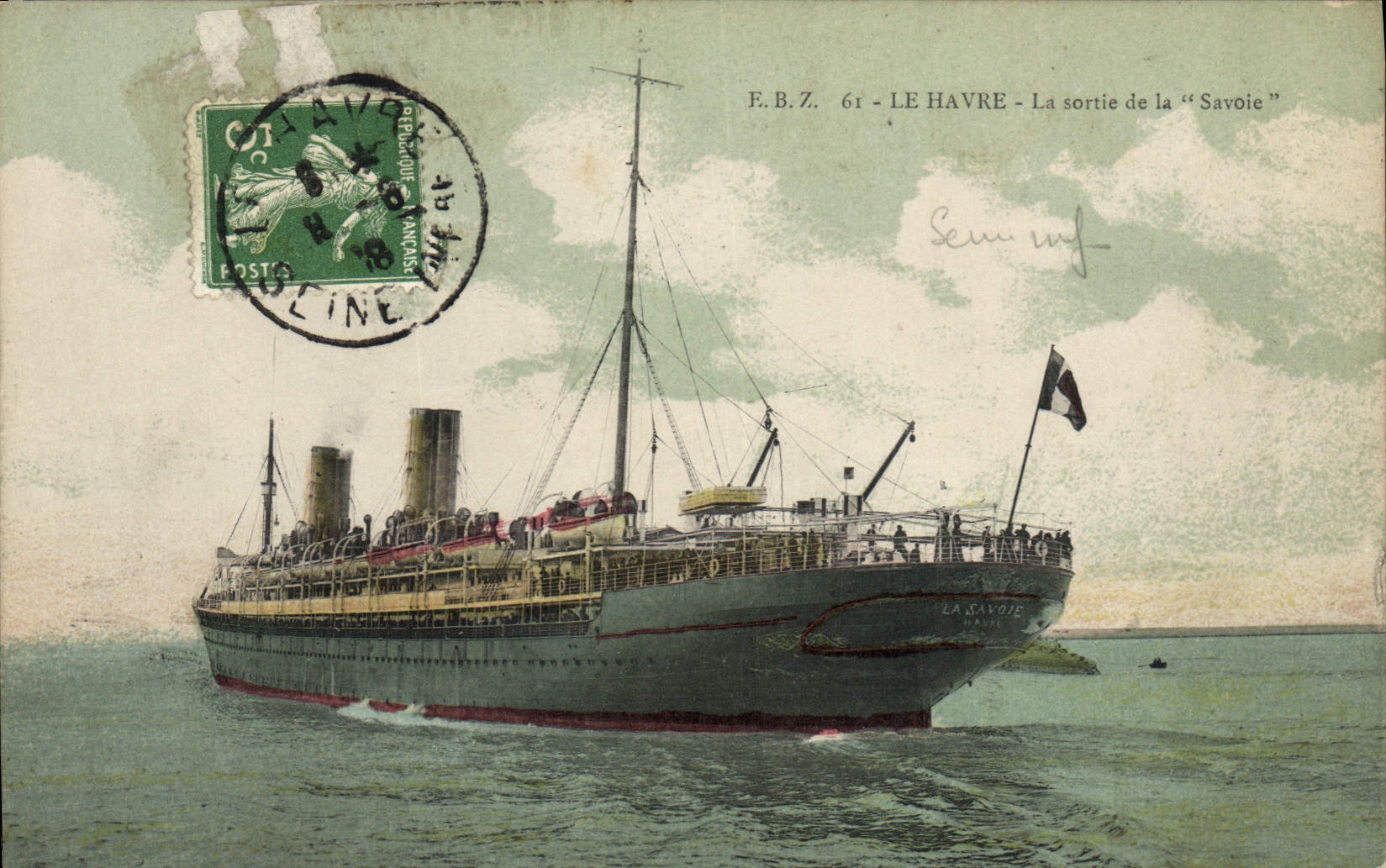 VINTAGE POSTCARD Boat Steamer Le Havre Left Savoy
