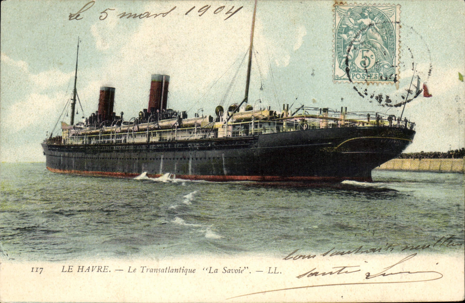 CPA Bateau Paquebot Le Havre Le Transatlantique La Savoie 