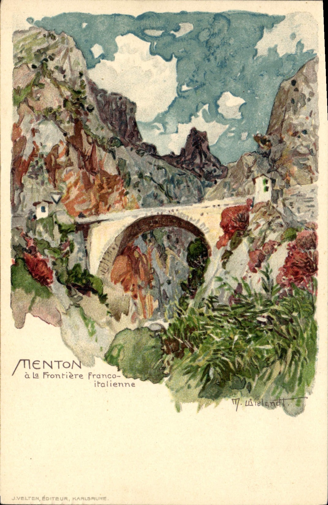 Ilustrador de la POSTAL de la VENDIMIA Menton en la frontera italiana libre