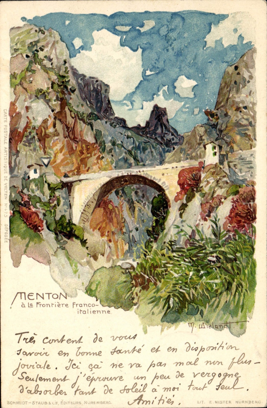 CPA Illustrateur Menton a la frontiere Franco italienne 