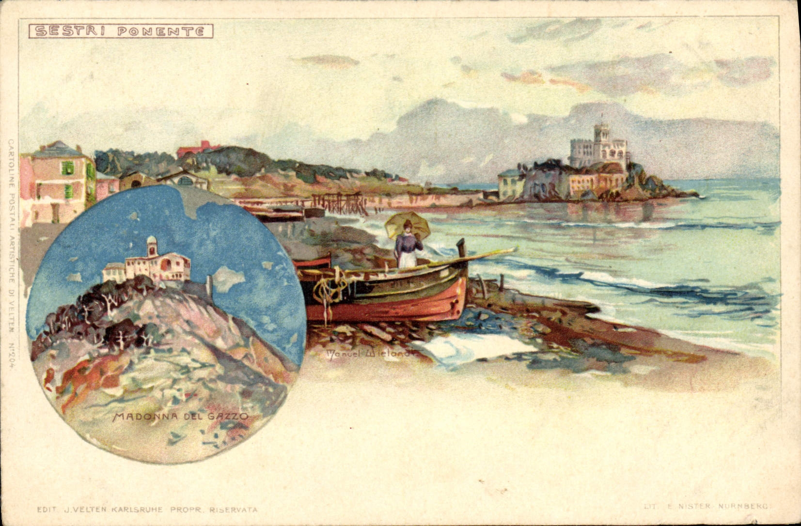 VINTAGE POSTCARD Illustrator Sestri Ponente