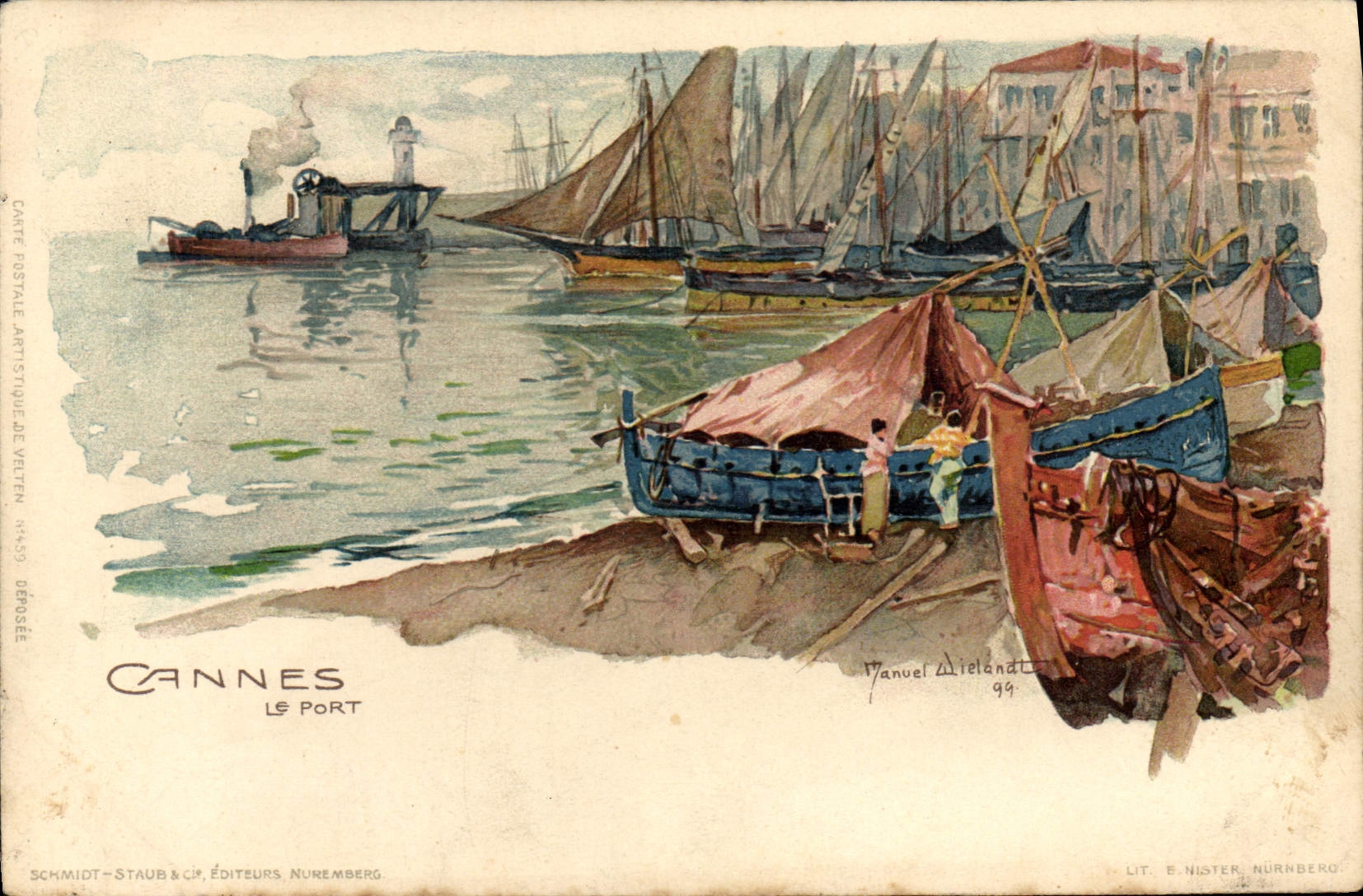 CPA Illustrateur Cannes Le port Bateaux