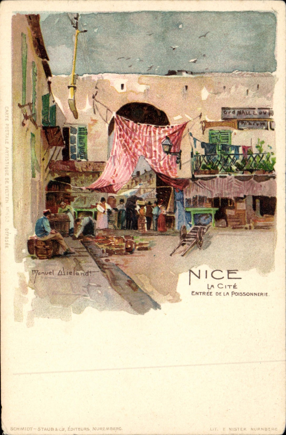 El ilustrador de la POSTAL de la VENDIMIA Niza incorporó el ISCED de la tienda de los pescados