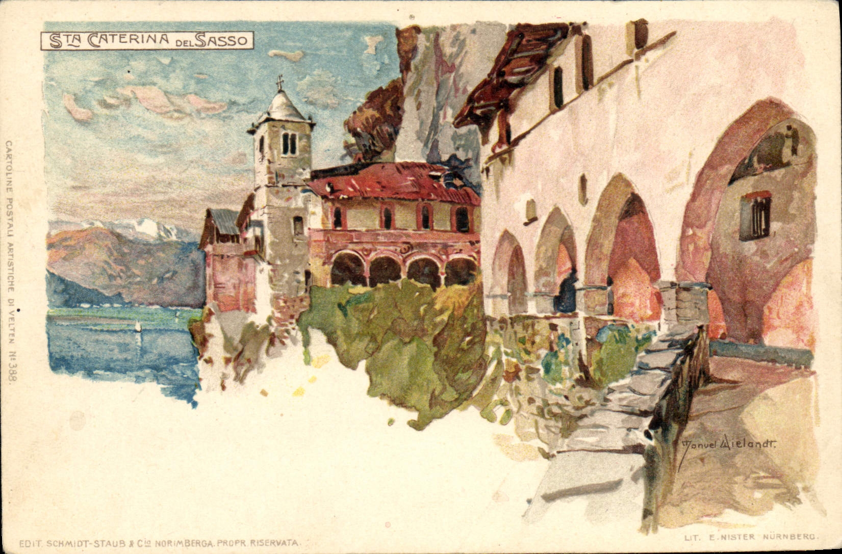 VINTAGE POSTCARD Illustrator Sta Caterina del Sasso