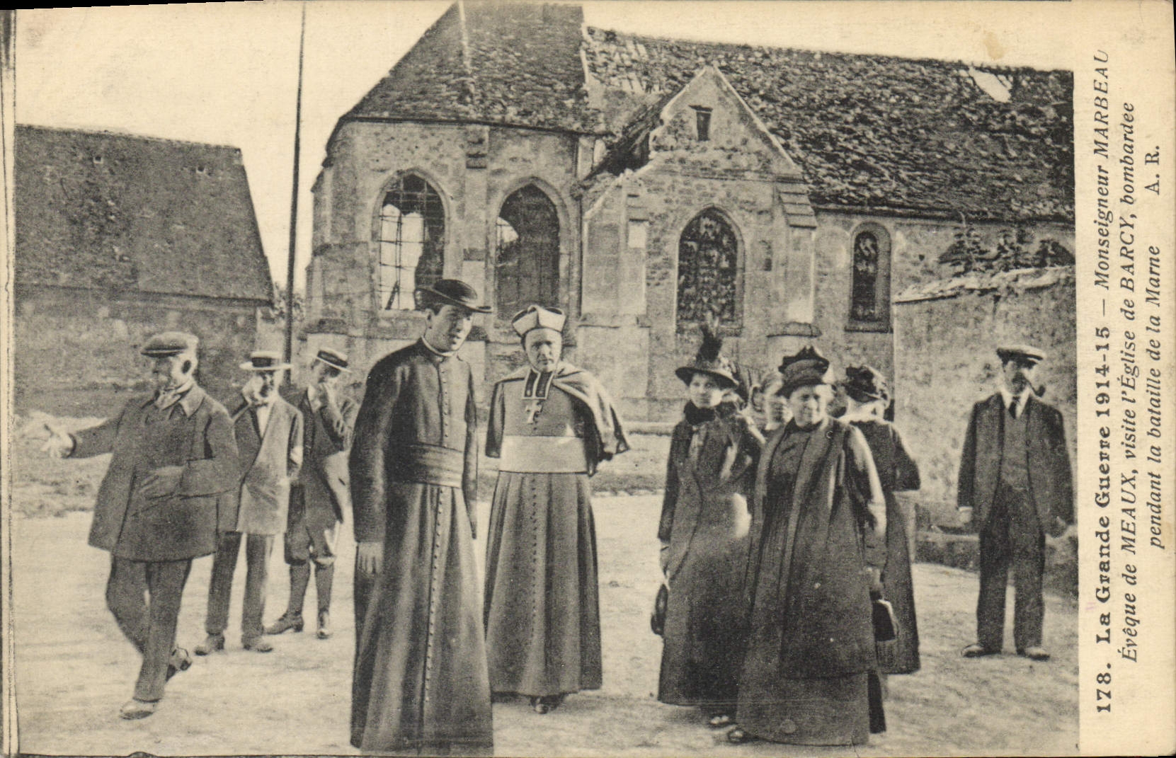 VINTAGE POSTCARD Militaria Monseigneur Marbeau Eveque of Meaux visits the church of Barcy