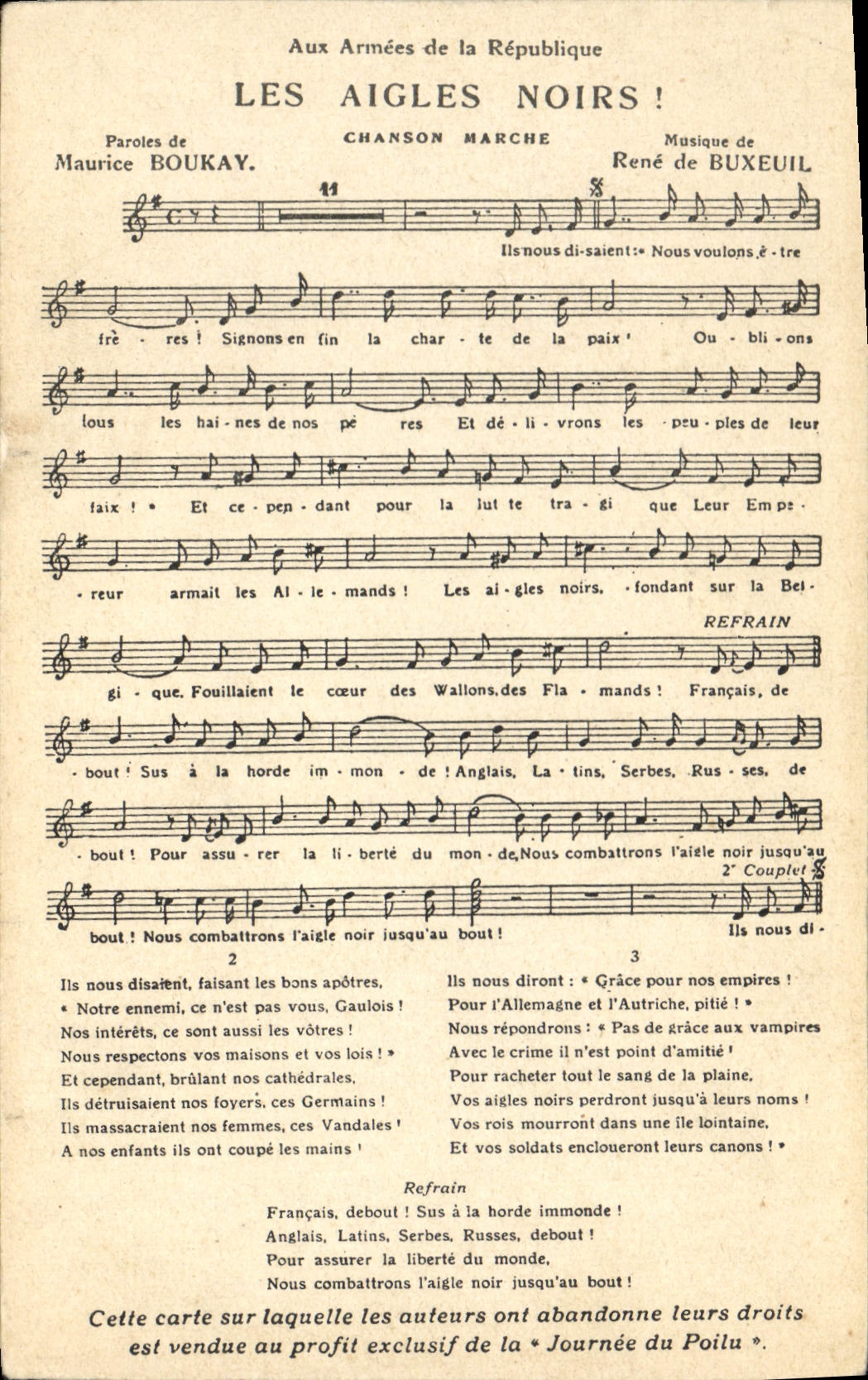 VINTAGE POSTCARD Militaria black eagles Song mrche